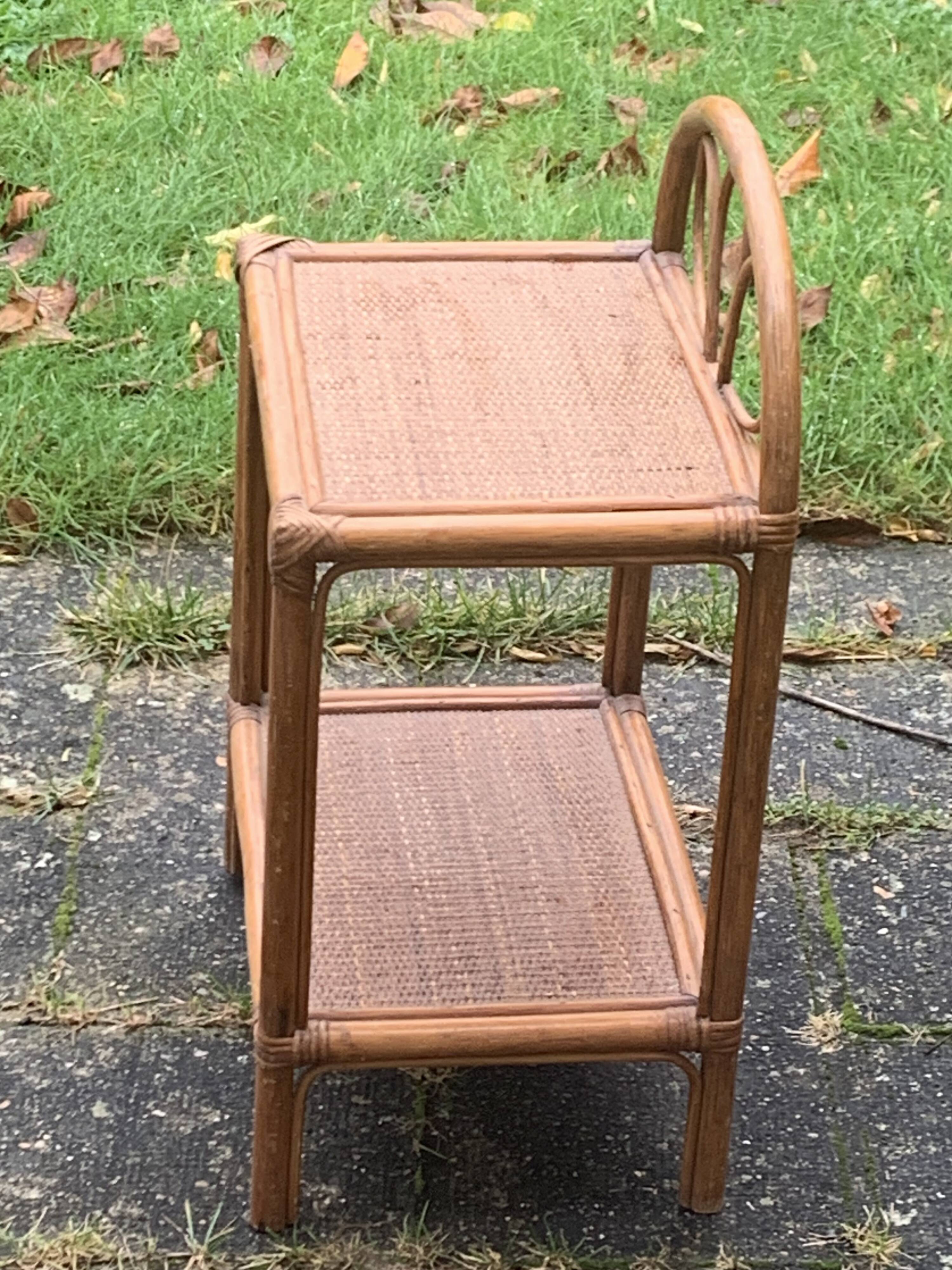 Bedside table, vintage bamboo and rattan shelf
