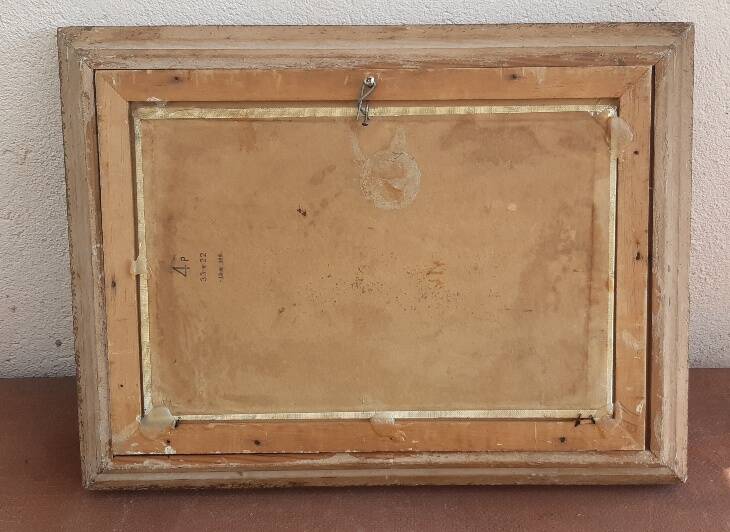 Oil on cardboard, bullfighting scene, mid-20th century.