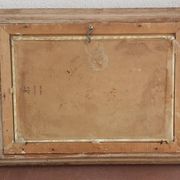 Oil on cardboard, bullfighting scene, mid-20th century.