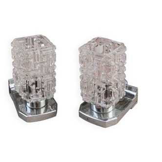 Pair of Vintage Mid-century Wall Sconces 1960s Chrome and Glass