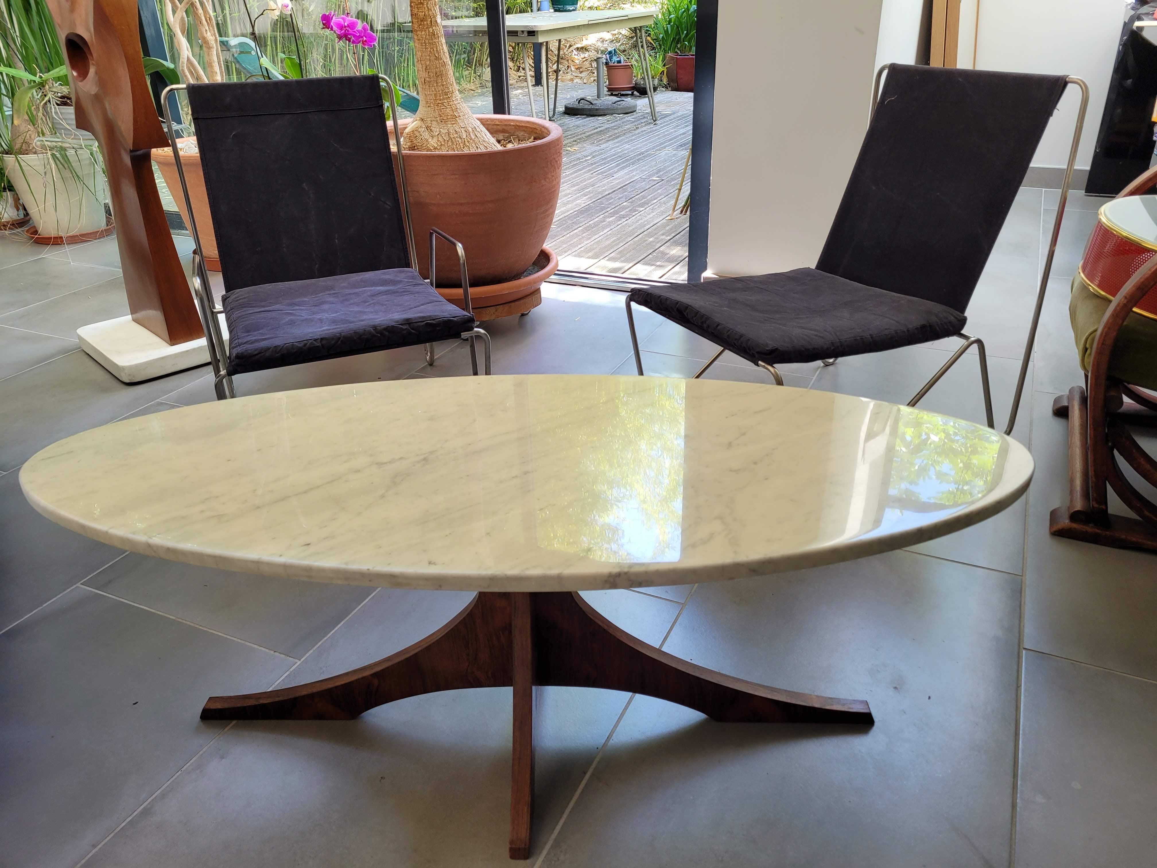Marble coffee table and rosewood by Hugues Poignant