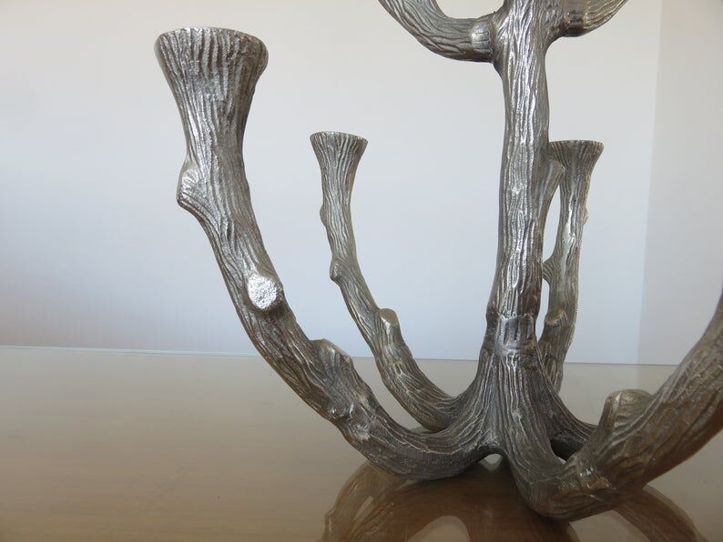 Brutalist candlestick sculpture massive aluminum tree 70s