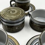 Set of 6 Steinzeug cups, milk jug and sugar bowl