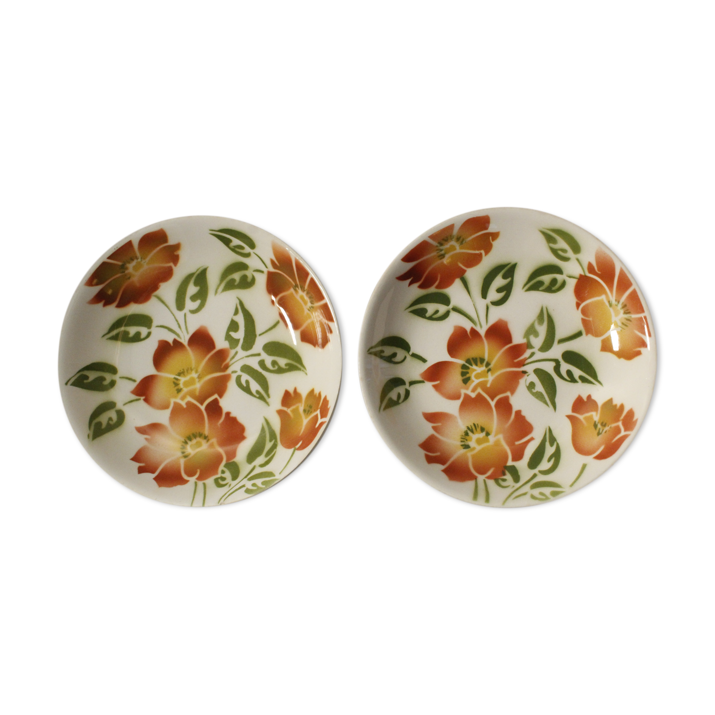 Set of 2 hollow plates Moulin des Loups - Ontario model - orange flowers
