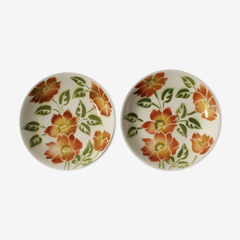 Lot de 2 assiettes creuses Moulin des Loups - modèle Ontario - fleurs orange