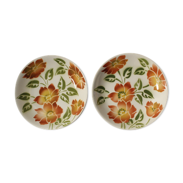 Set of 2 hollow plates Moulin des Loups - Ontario model - orange flowers
