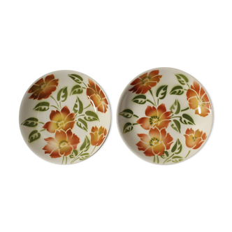 Set of 2 hollow plates Moulin des Loups - Ontario model - orange flowers