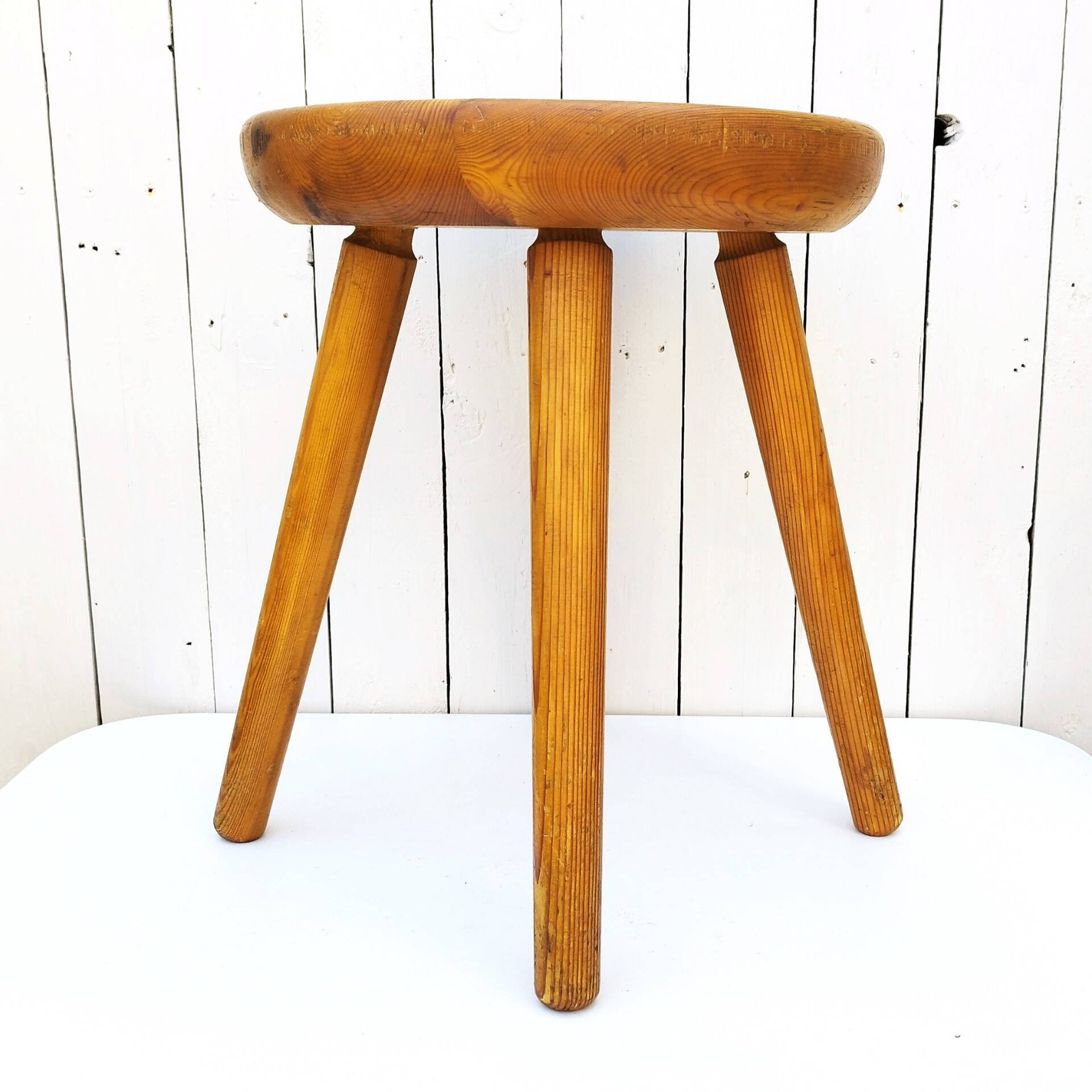 Large vintage folk art curved seat stool