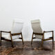 Pair of white boucle gfm 64 high back armchairs by edmund homa, 1960s