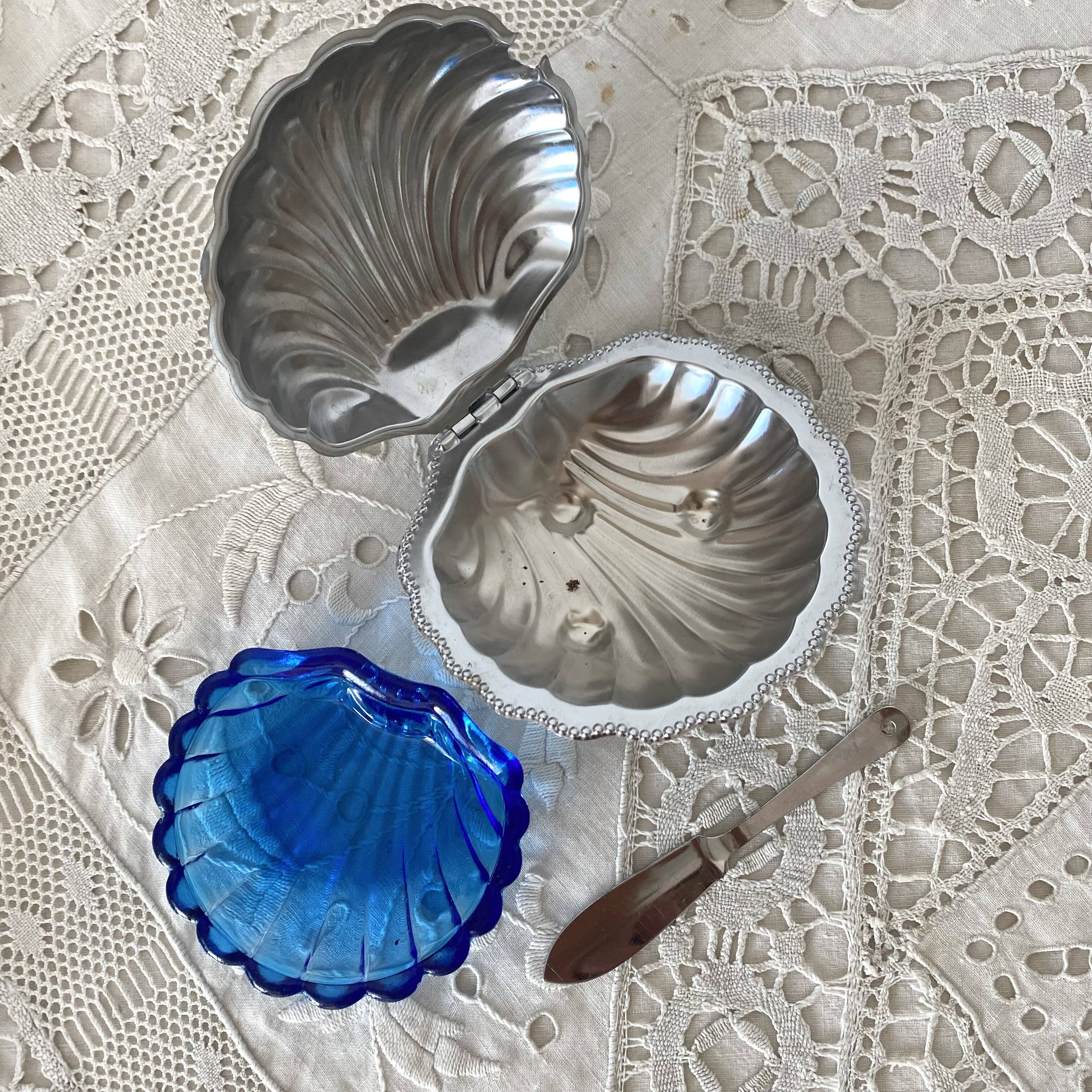 Beurrier coquillage en inox et verre