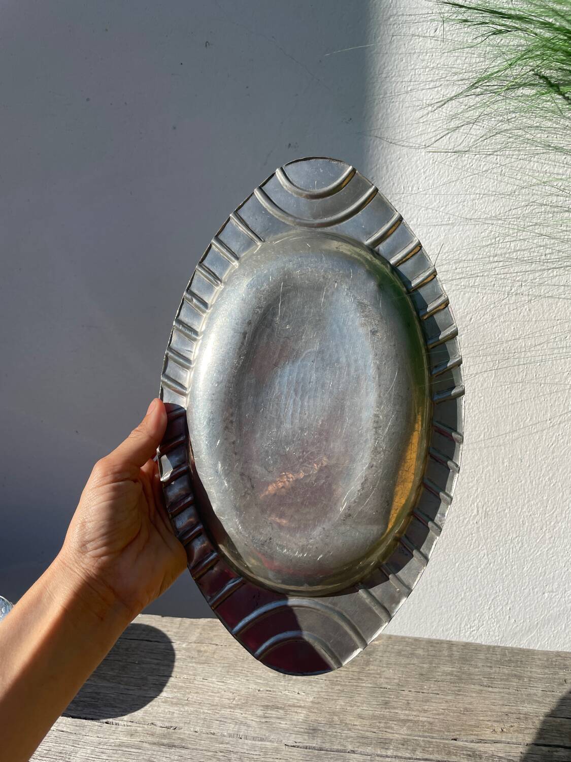 Pewter dish 1900 signed Alice and Eugène Chanal