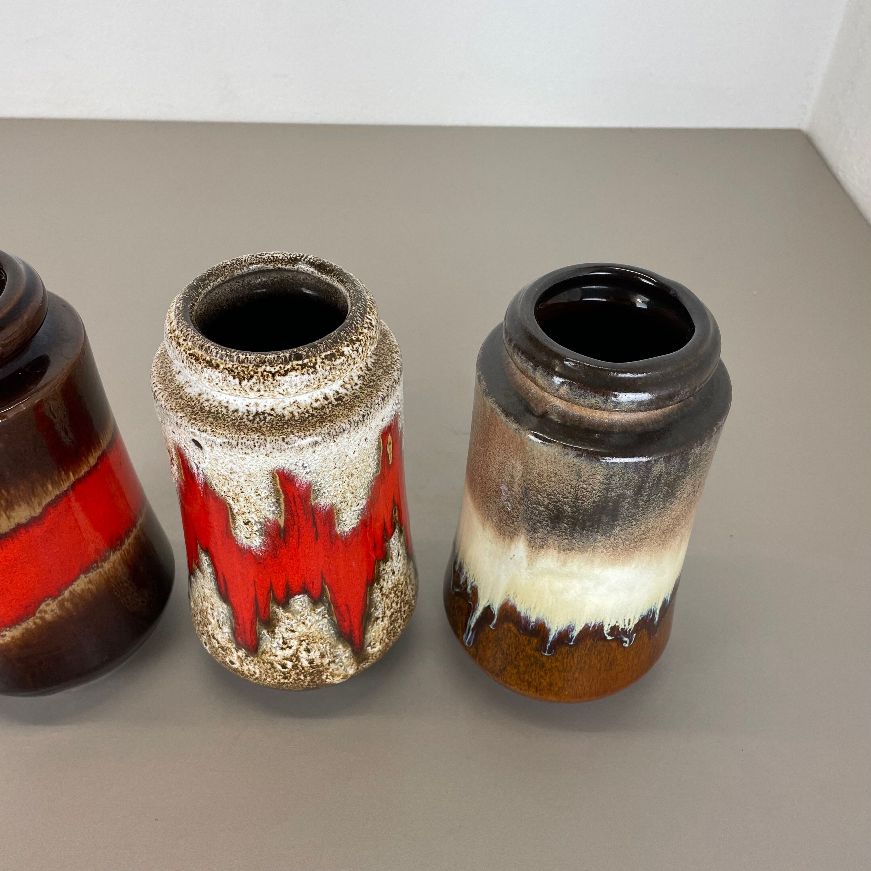 Set of three Vintage Pottery Fat Lava Vases Made by Scheurich, Germany, 1970s