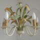 French Vintage Cream 5 Light Metal Chandelier Green and Peach Leaves