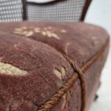 1950s, Danish 3-seater sofa, salmon/pink velour, furniture mesh.