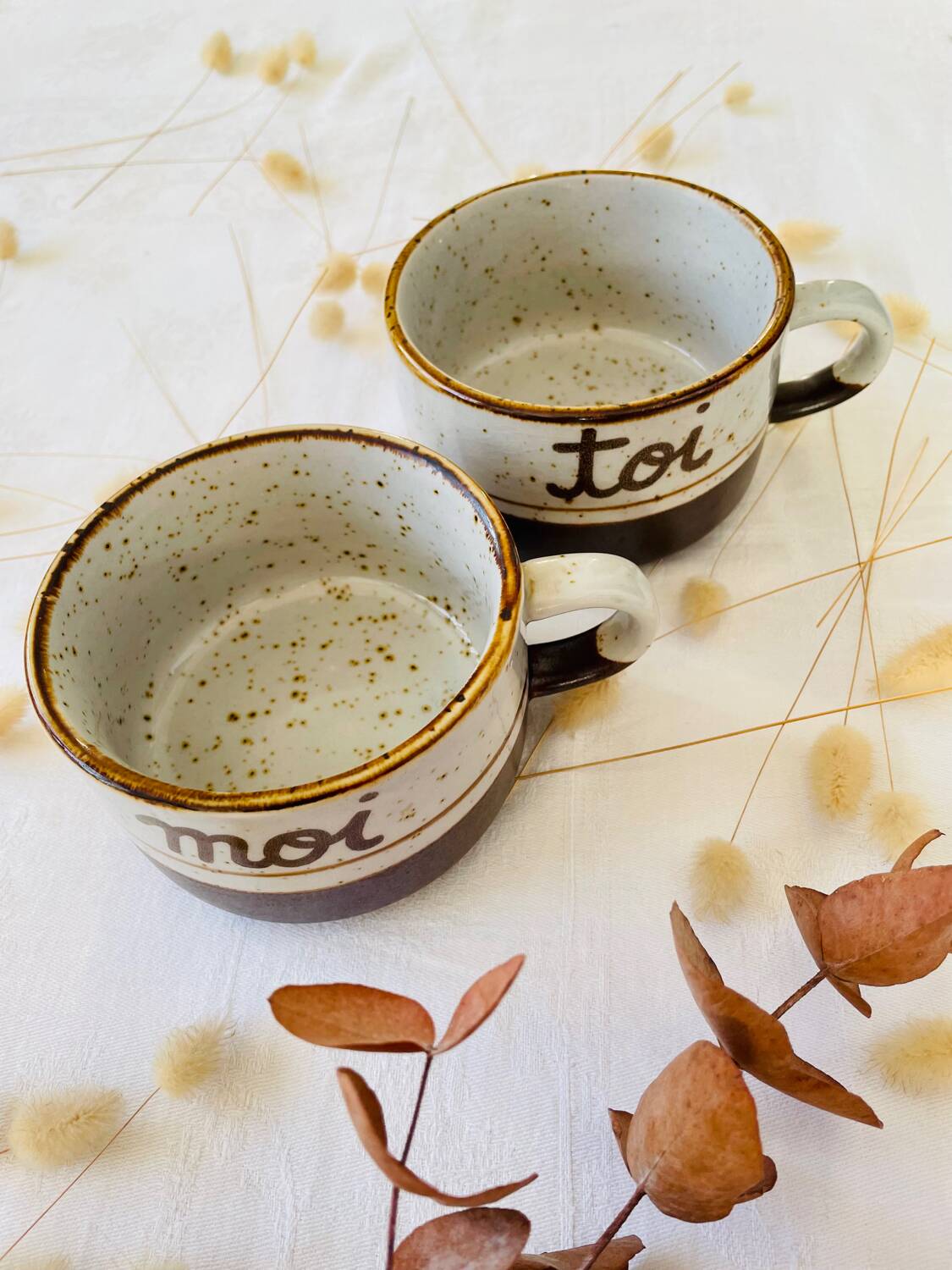 Duo de tasses grès vintage « Toi & Moi »