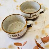 Duo de tasses grès vintage « Toi & Moi »