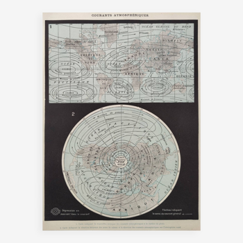 Planche lithographie ancienne les courants atmosphériques 1900