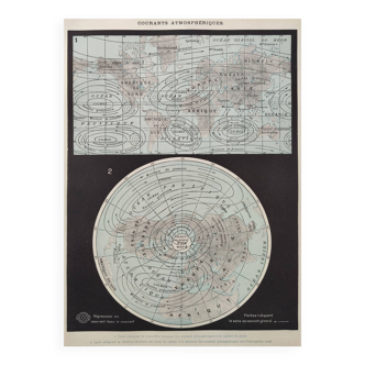 Old lithograph plate atmospheric currents 1900