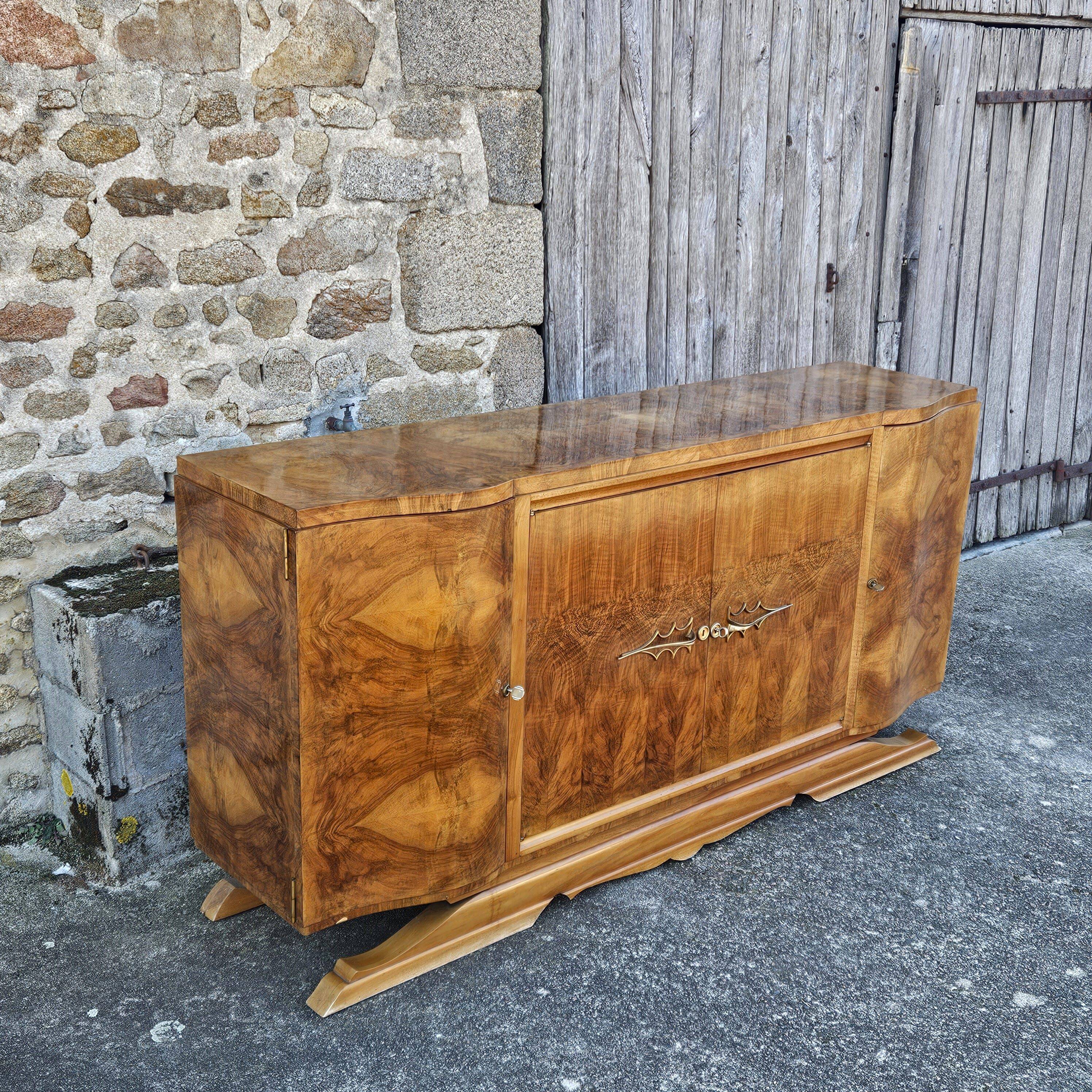 French ART DECO Sideboard- High Gloss Burl Elmwood Buffet-30s