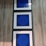 Optical Art Triptych - 3 Vintage Paintings - Victor Vasarely - Frames