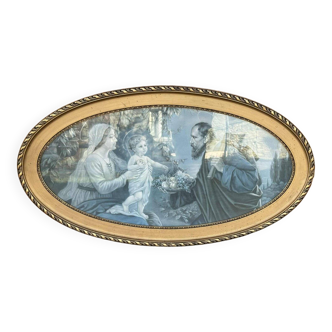Estampe de la Sainte Famille, artiste Art nouveau, encadrée