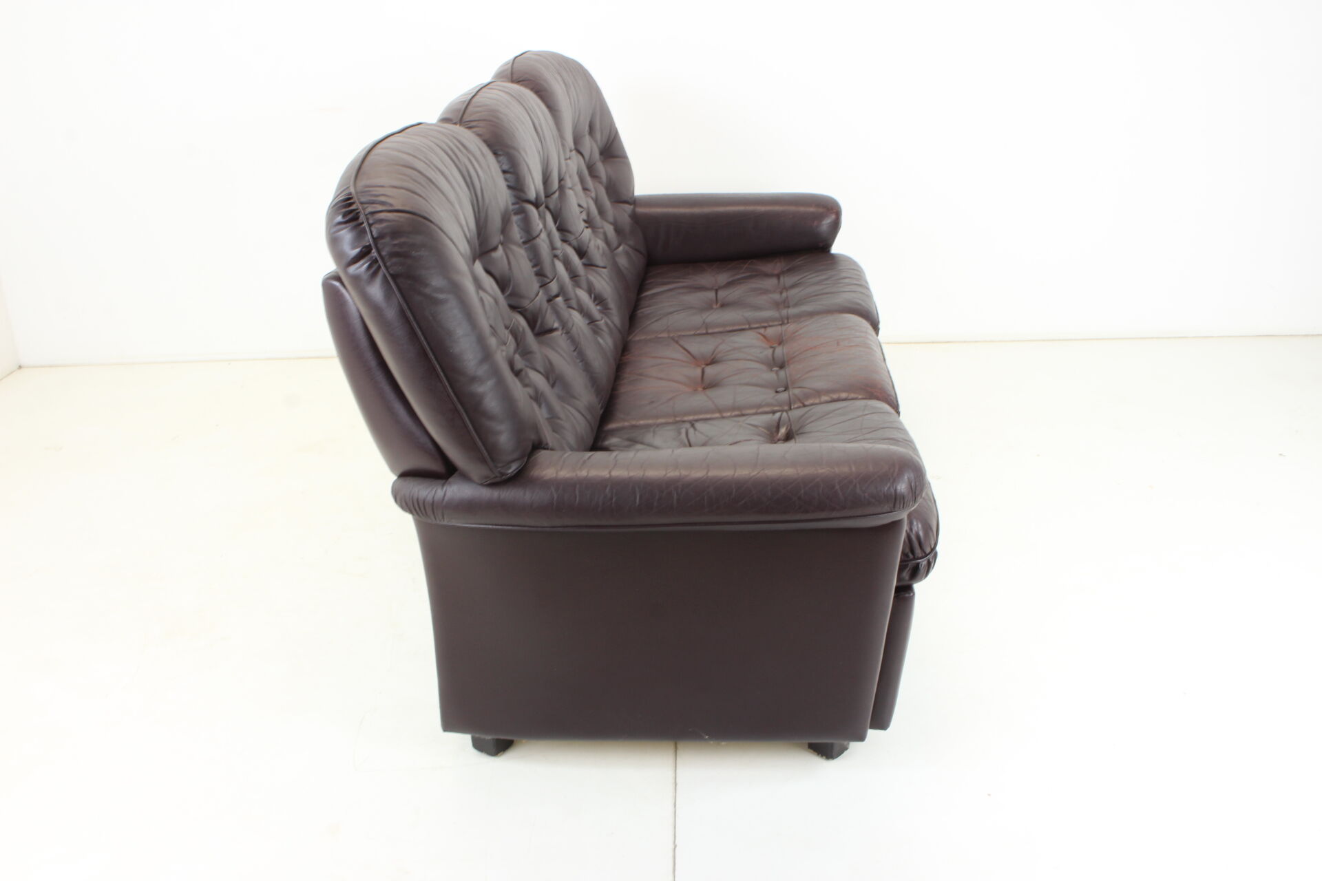 1970s Three-Seat Leather Sofa/ Bed, Czechoslovakia