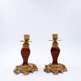 Paire de bougeoirs en bronze doré de style Napoléon III
