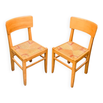 2 chaises vintage en hêtre, assises paillées