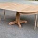Large extendable round dining table stripped with a central wooden leg 110-198cm.