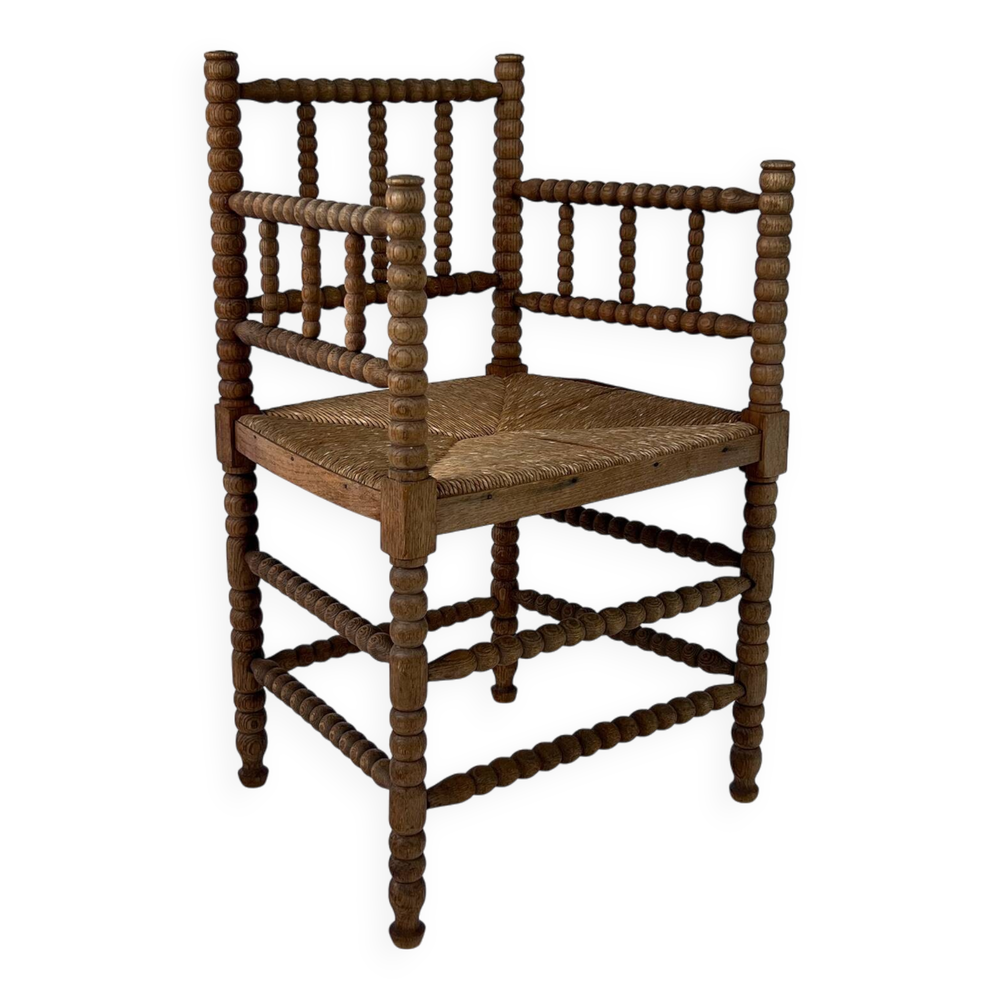 Dutch Antique Oak and Rush Chair, 1930s