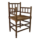 Dutch Antique Oak and Rush Chair, 1930s