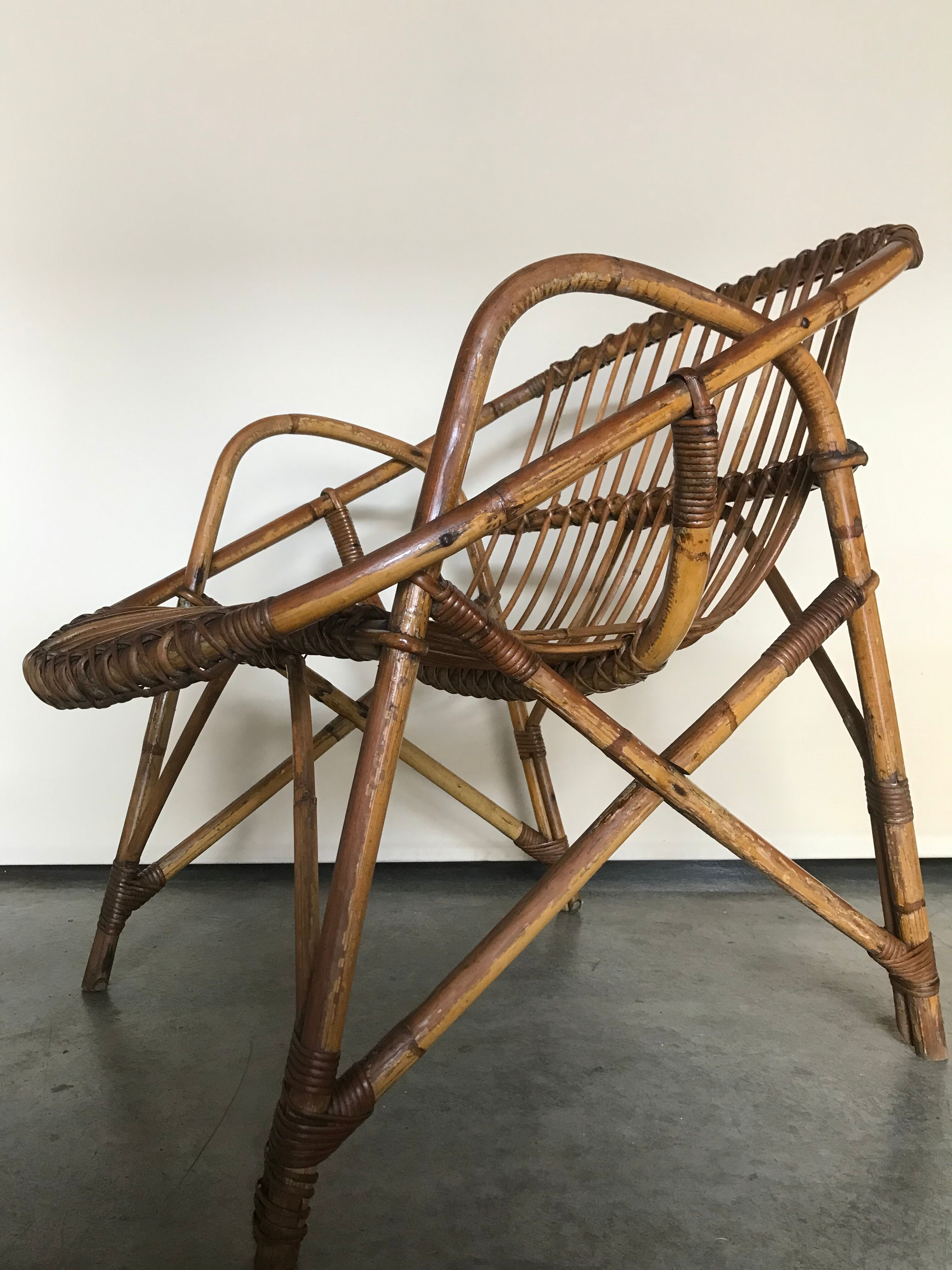 Rattan armchair vintage shell adult 1960