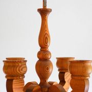Rustic wooden pendant chandelier candleholder from Smålandsslöjd, Sweden, 1975