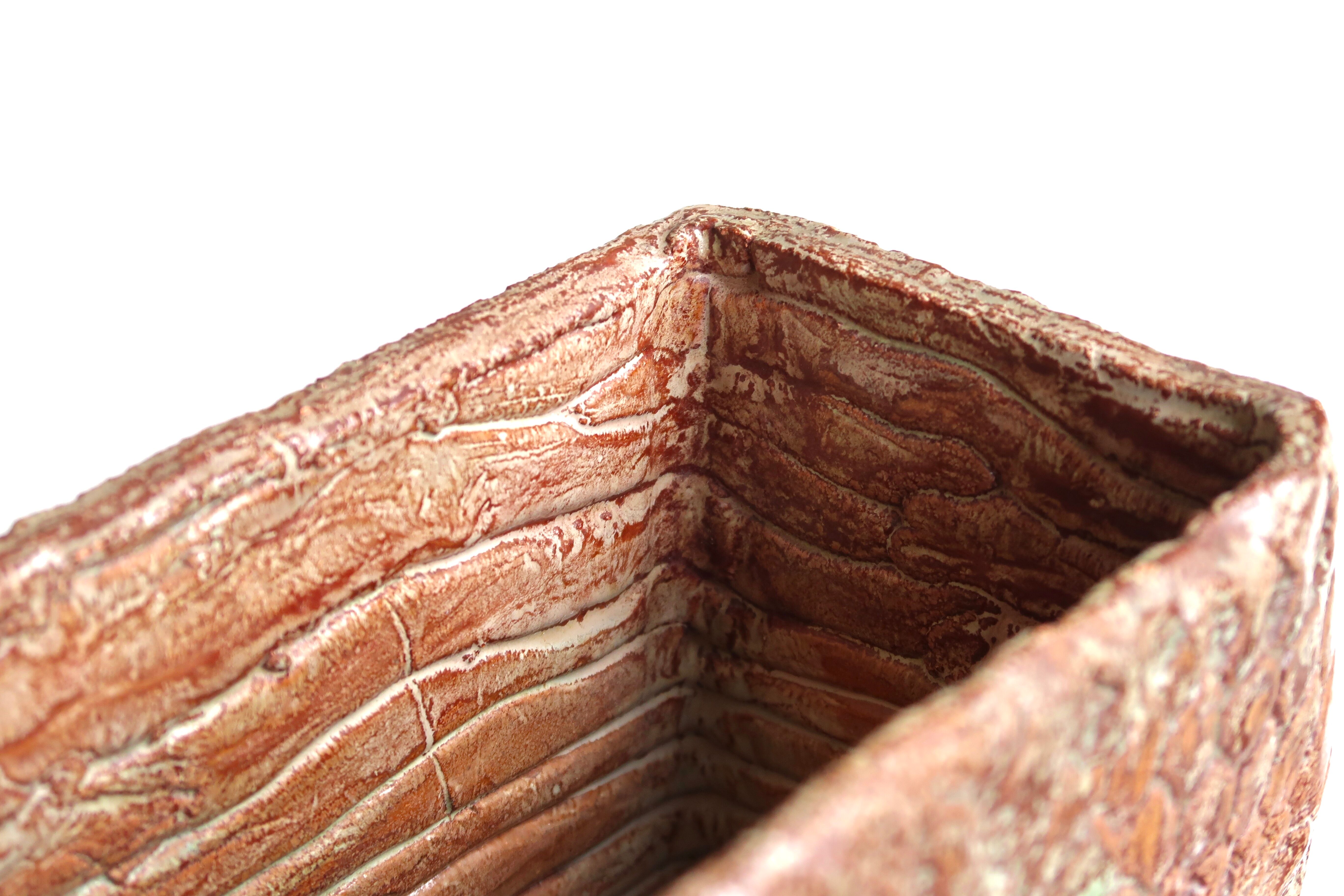 Rectangular ceramic vase, abstract decoration in relief, 70s