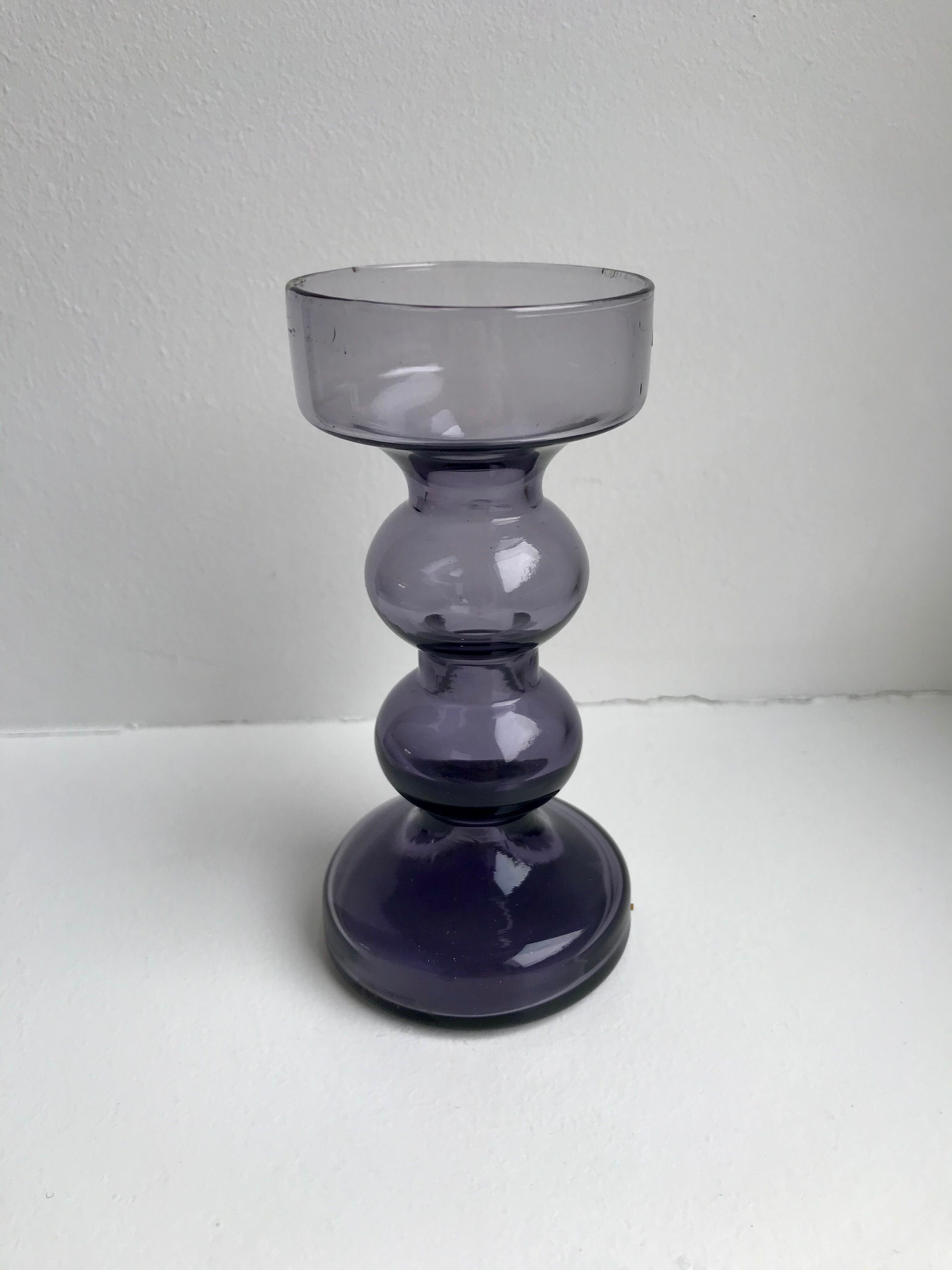 Candlestick diabolo design smoked glass 70s