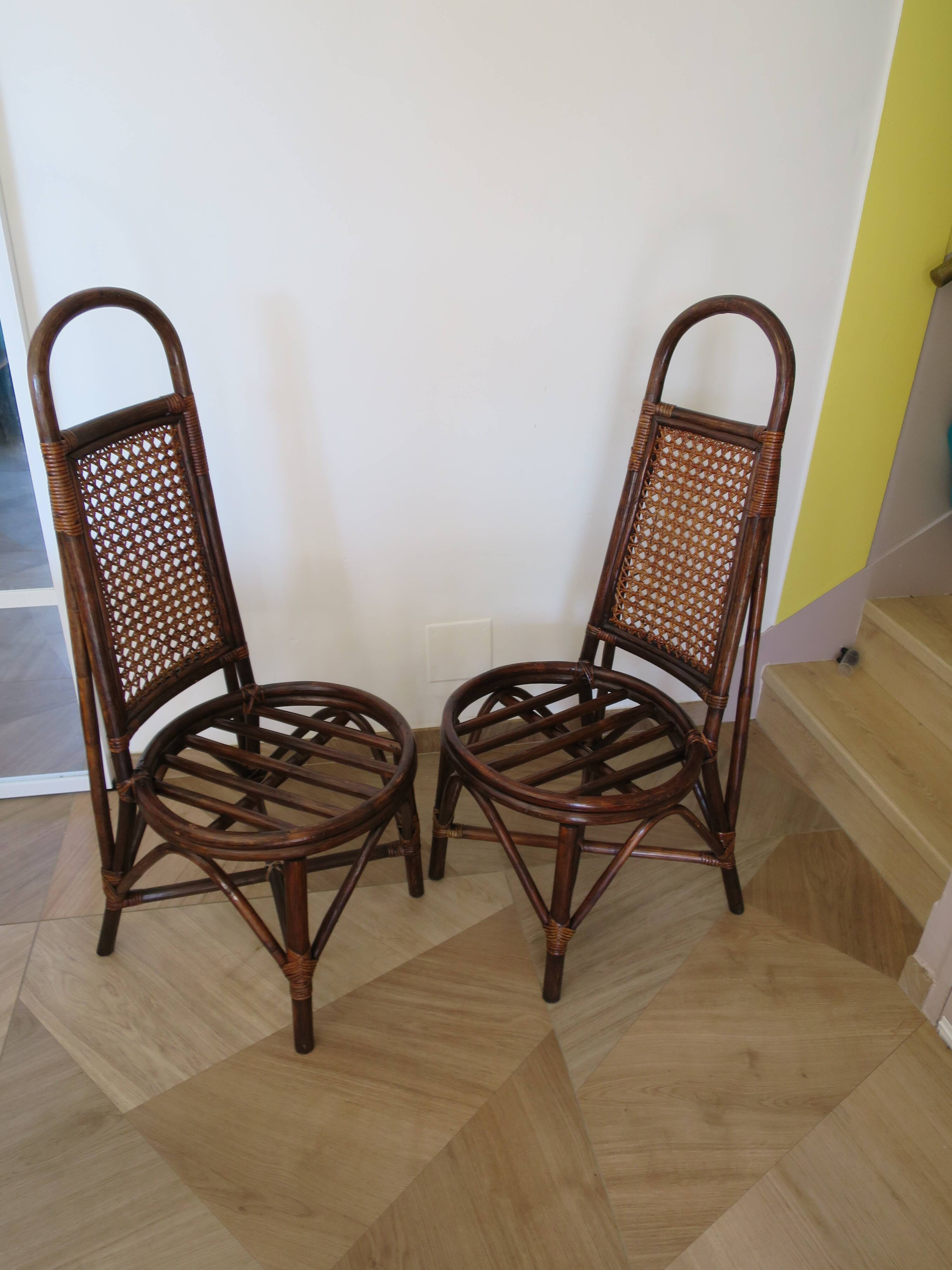 RARE - Set of 2 rattan and cane chairs - 1950 - Dirk Van Sliedrecht style