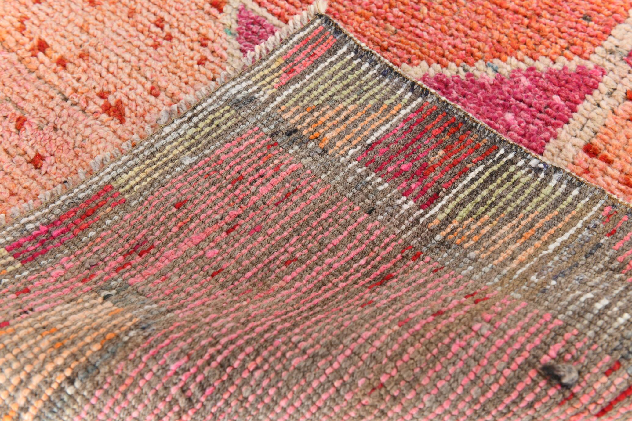 Tapis de couloir vintage à motif étoilé rouge et rose, 98 x 285 cm