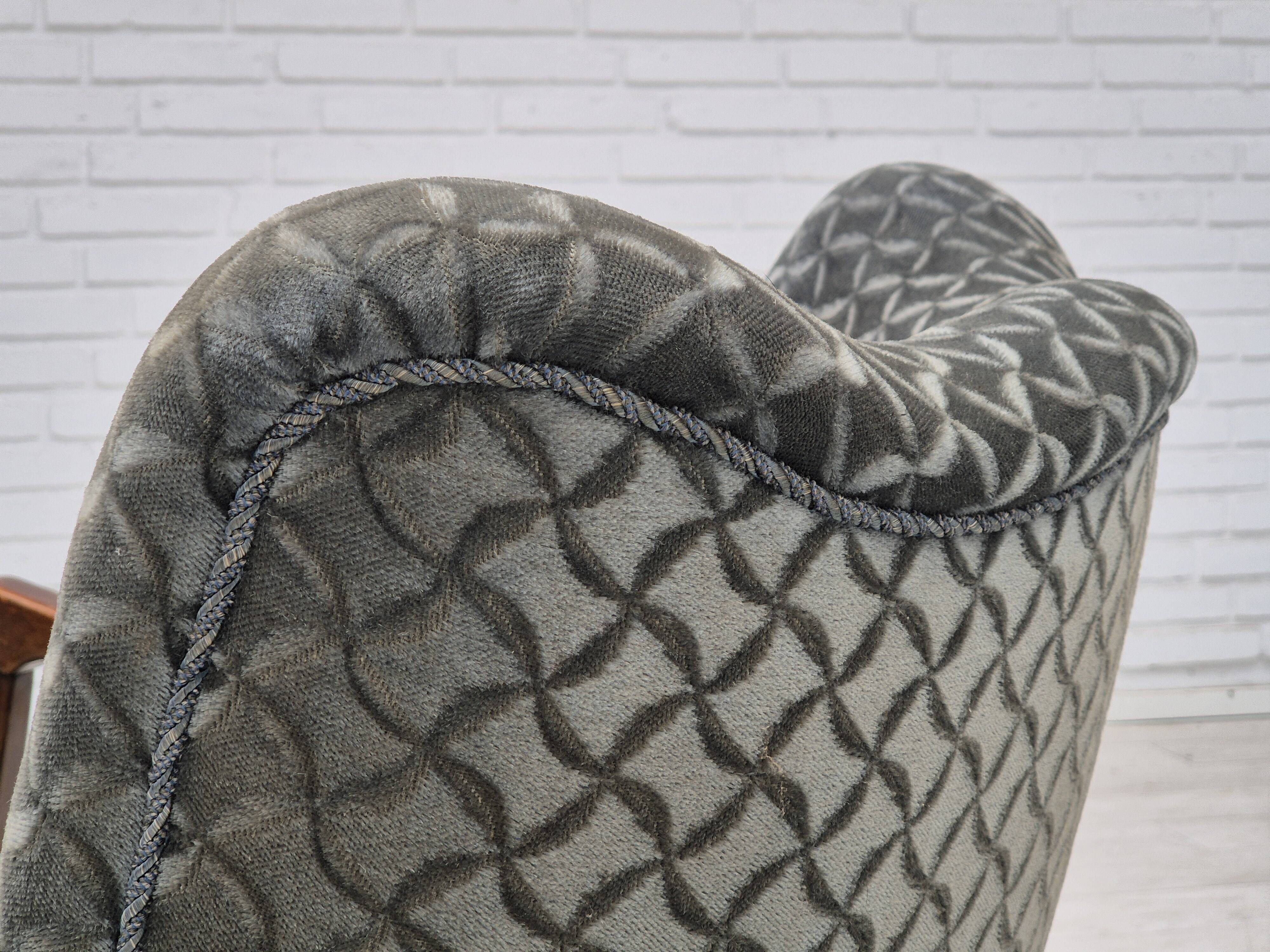 1960s, Danish armchair, original very good condition, furniture velour, beech wood,