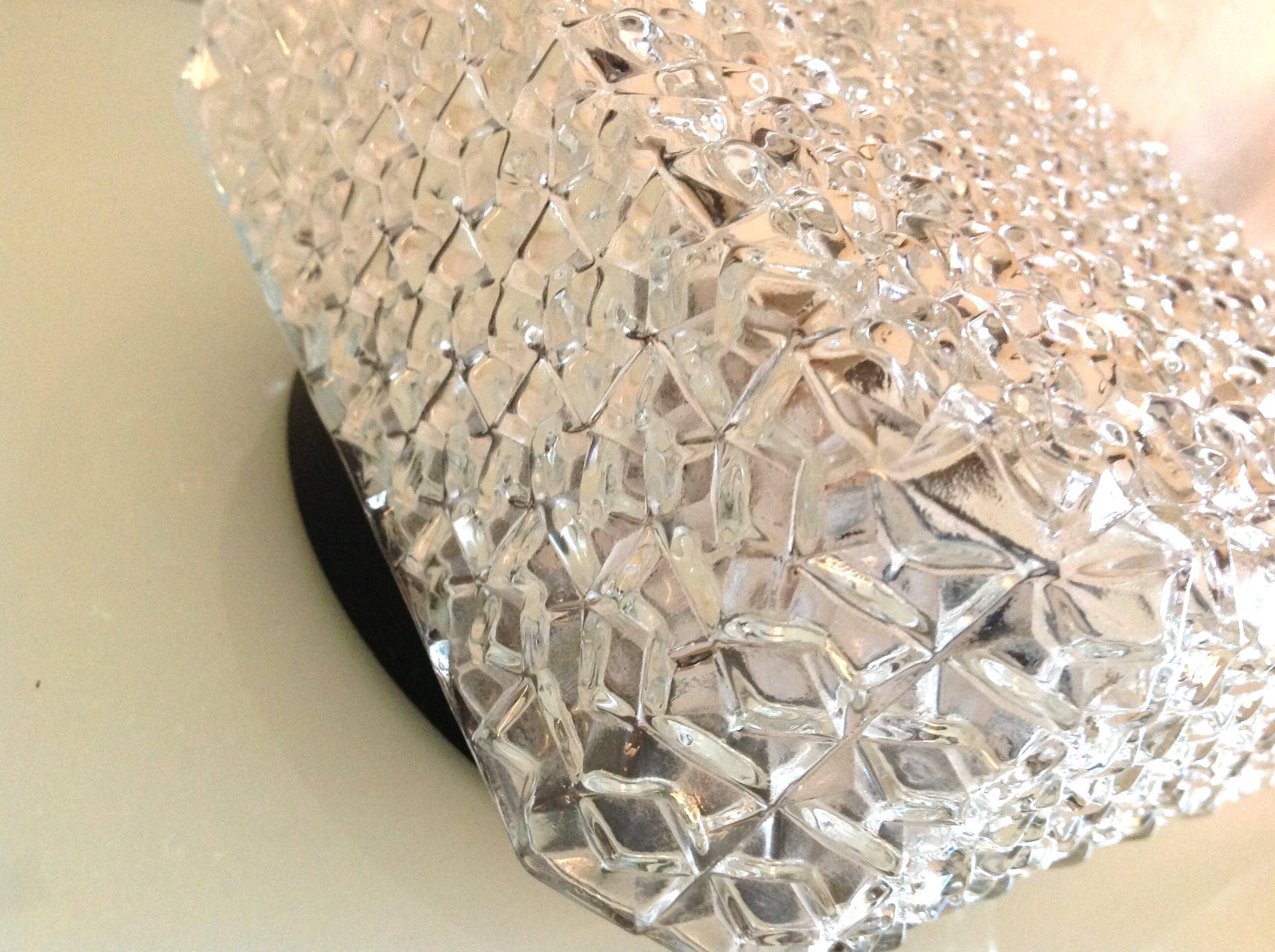 Square diamond-tipped glass ceiling light by RZB Leuchten / vintage 60s-70s