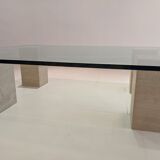 Table en verre et pieds en travertin