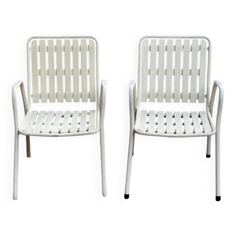 2 chaises fauteuils de jardin emu rio blanches avec accoudoirs