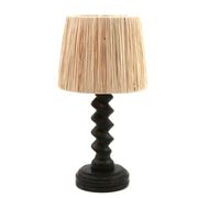 Lampe colonne en bois de Charles Dudouyt et abat-jour en raphia, années 40