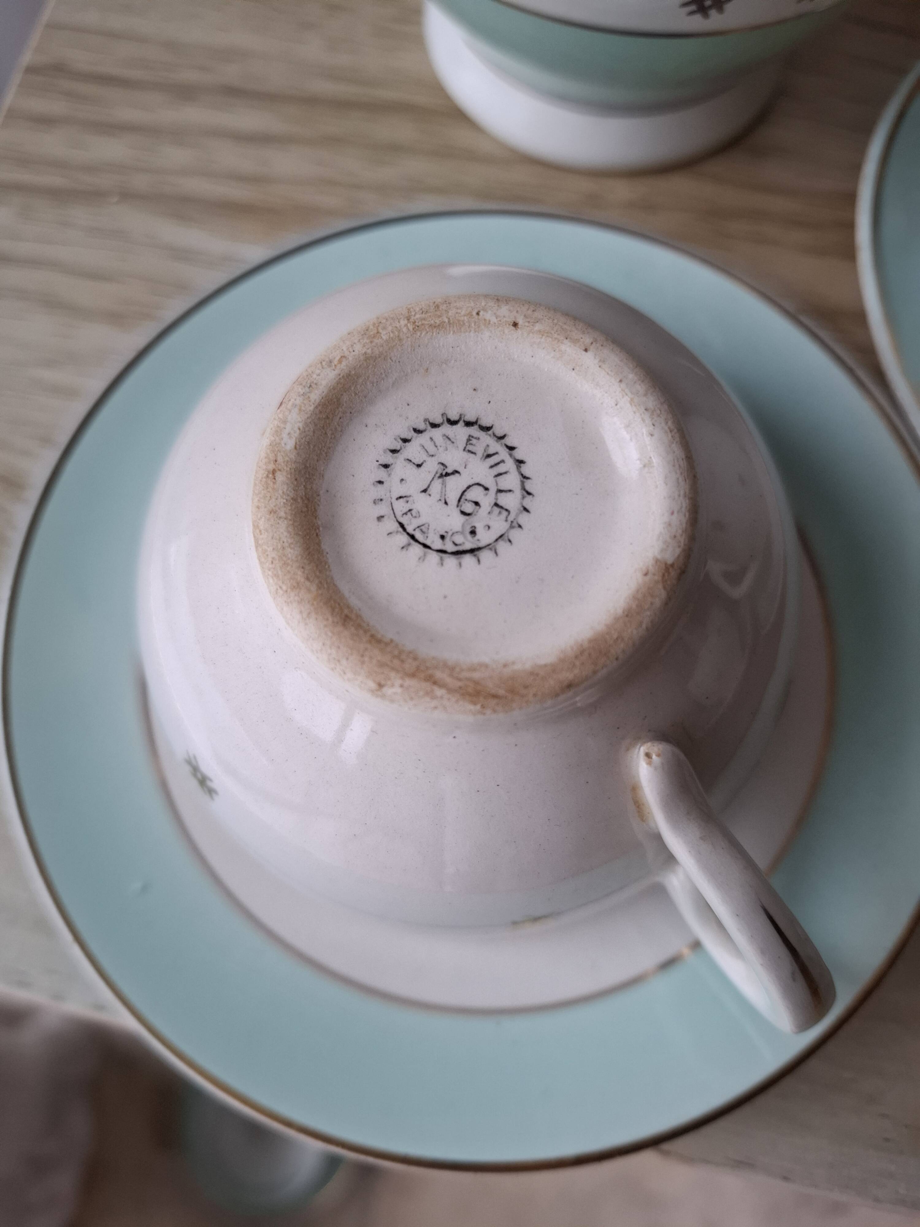 Vintage white and aqua tea service - gold trim - Luneville