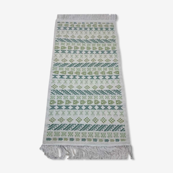 Berber carpet, white and green wool 145 x 79 cm