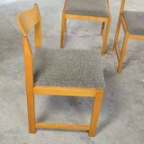 4 Chaises en Orme Vintage 1970 / 1980, 4 sièges en bois massif blond