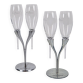 Crystal Champagne Flutes in Holder by Philippe Di Meo for Moët & Chandon, 1980s, Set of 2
