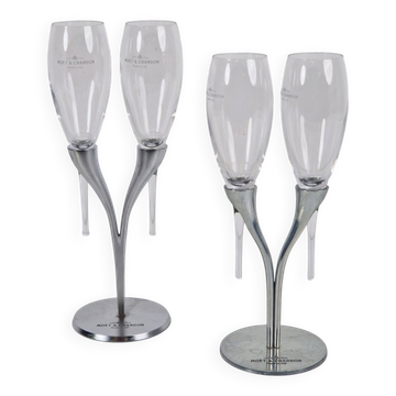 Crystal Champagne Flutes in Holder by Philippe Di Meo for Moët & Chandon, 1980s, Set of 2