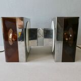Pair of sconces in smoked Plexiglas by Jocelyne Trocmé model "disco"