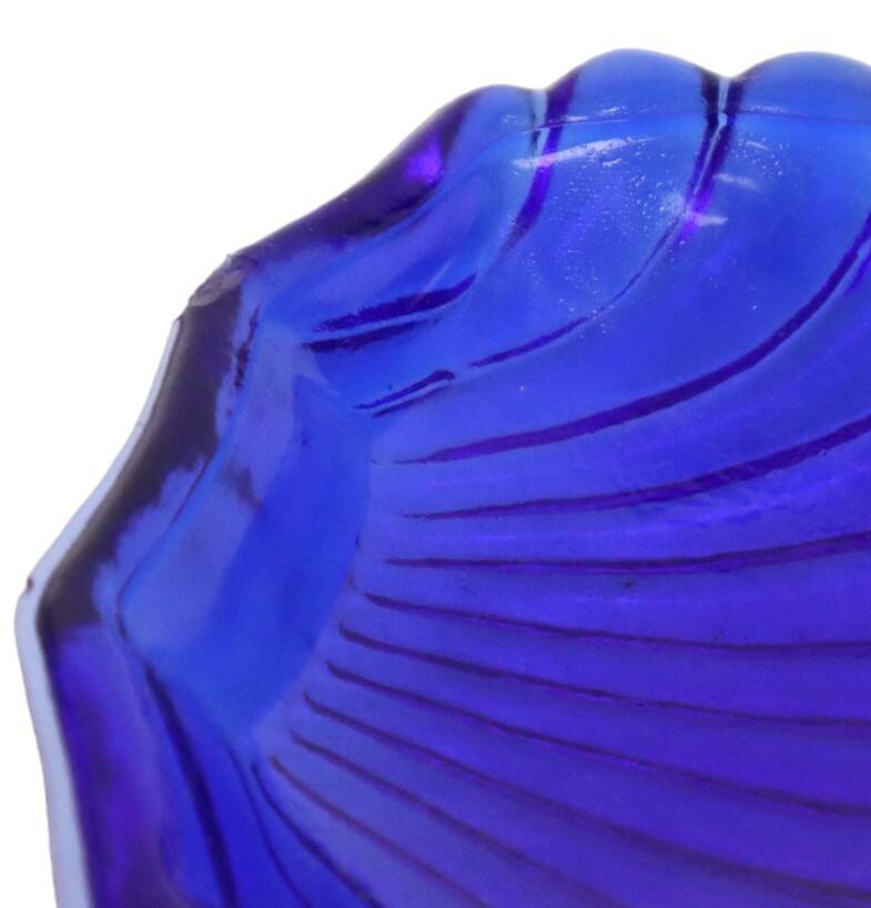 Shell Butter Bowl Caviar Holder Chrome Blue Glass Vintage