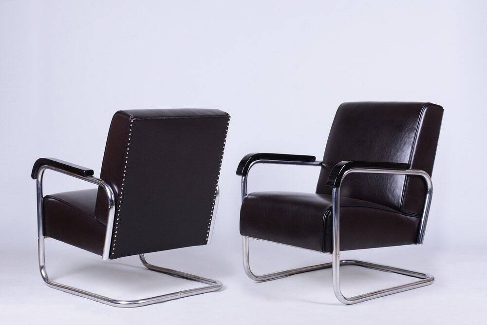 Bauhaus Armchair in Chrome and Leather from Hynek Gottwald, Czech, 1930s